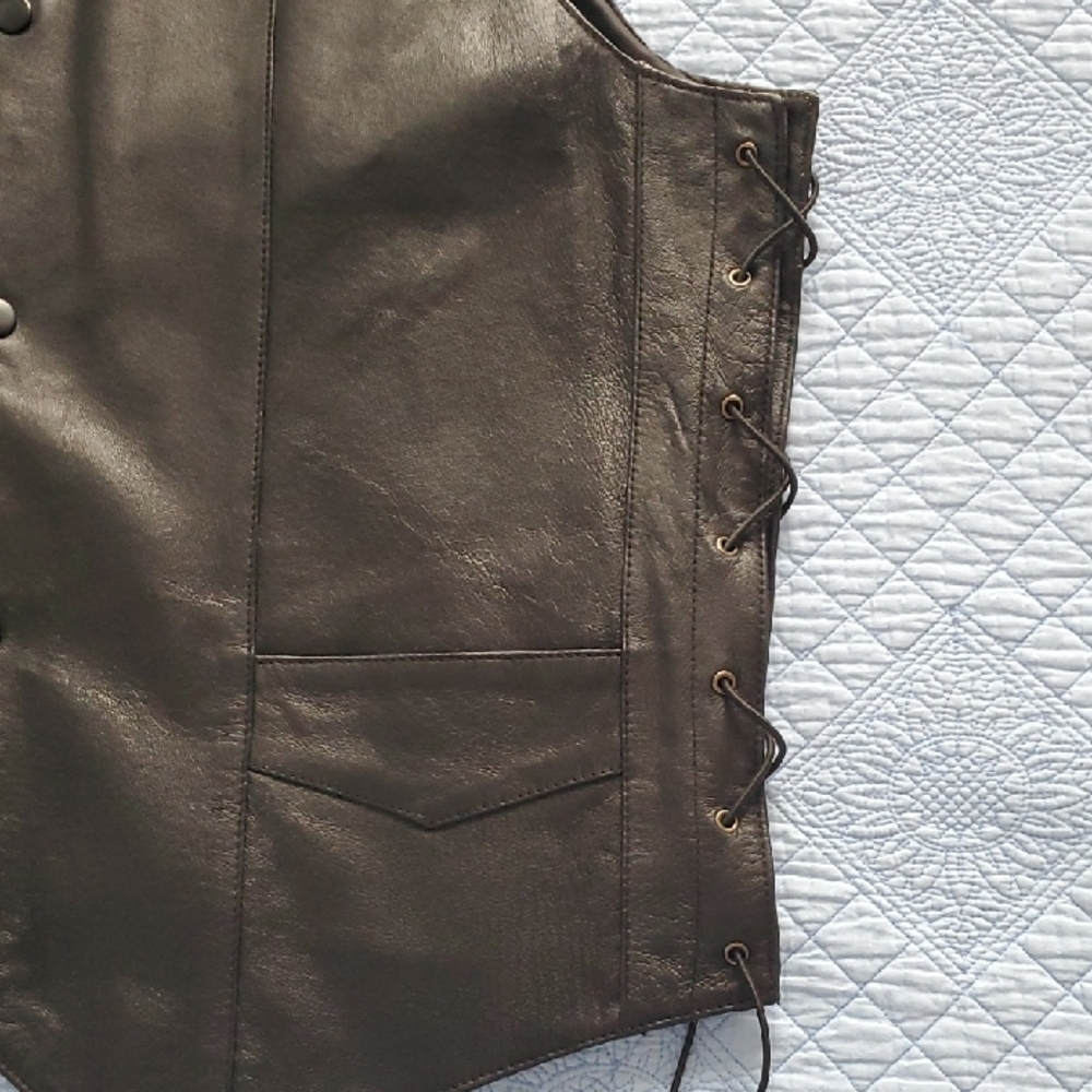 "U.S.A. LEATHER" Black Leather Vest, Size XXL - Picture 4 of 11